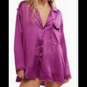 NWT FREE PEOPLE like honey satin silky sleep top in vivid viola size Large